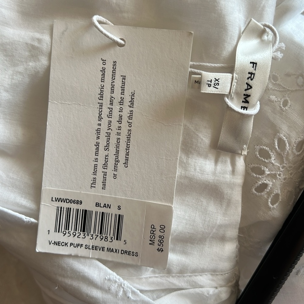 NWT $568 Frame V Neck Puff sleeve maxi dress white size X Small - Picture 7 of 12